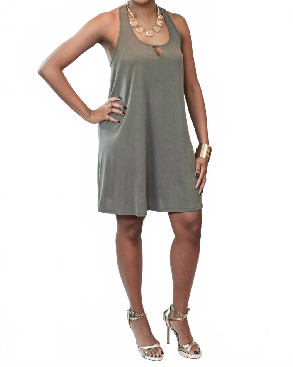 NEW HYFVE t-back keyhole swing mini dress in olive